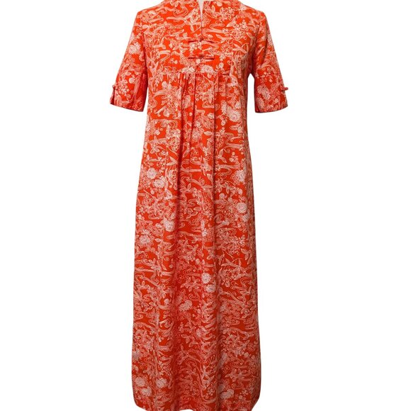Vintage Mei Jan Of Hawaii Womens Size 10 Orange Aloha Tropical S/S Pocket Dress - Picture 2 of 12
